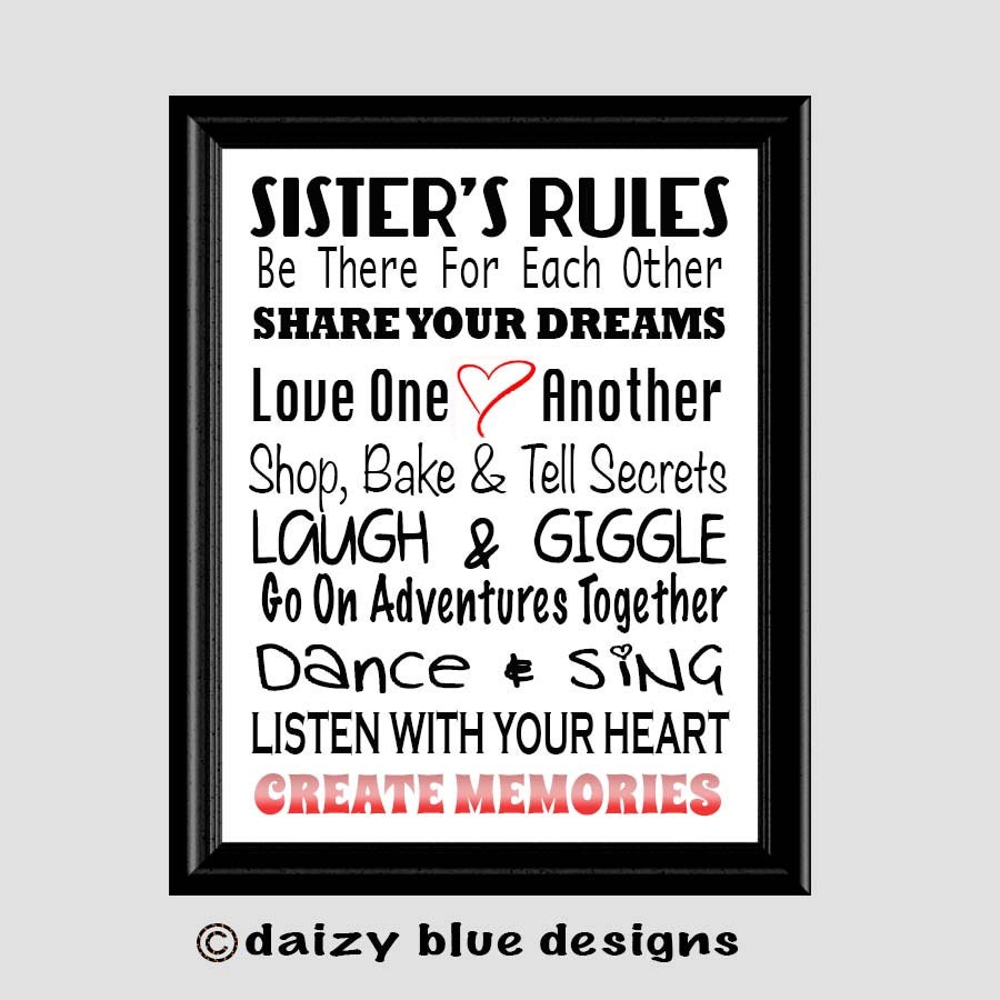 Sister's Rules Subway Art Girls Room Decor Teen Room