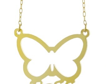 925 Sterling Silver Personalized Any Name Plate Butterfly Pendant Necklace