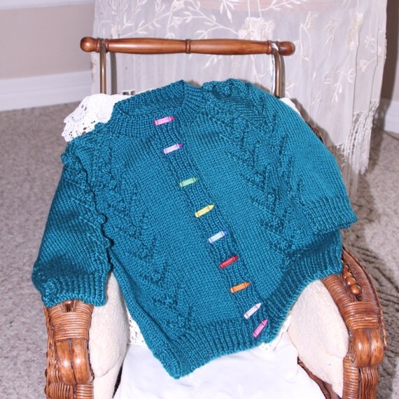 Items similar to Teal Button Up Children's Sweater with Crayon Buttons