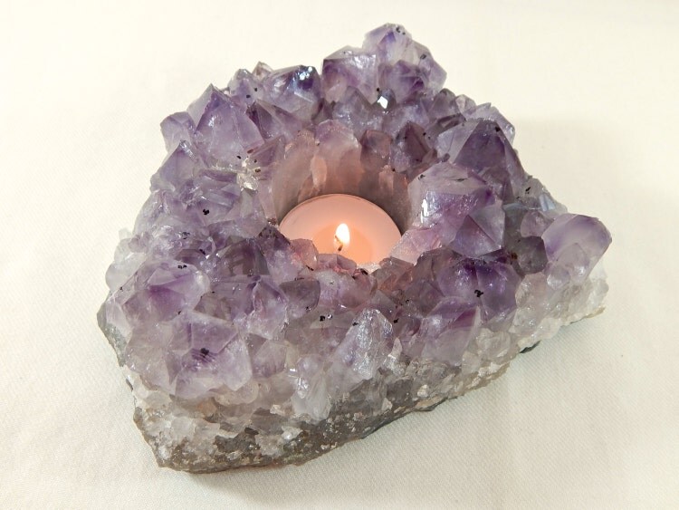 Large Amethyst Candle Holder Natural Amethyst by NaturalArtWorld