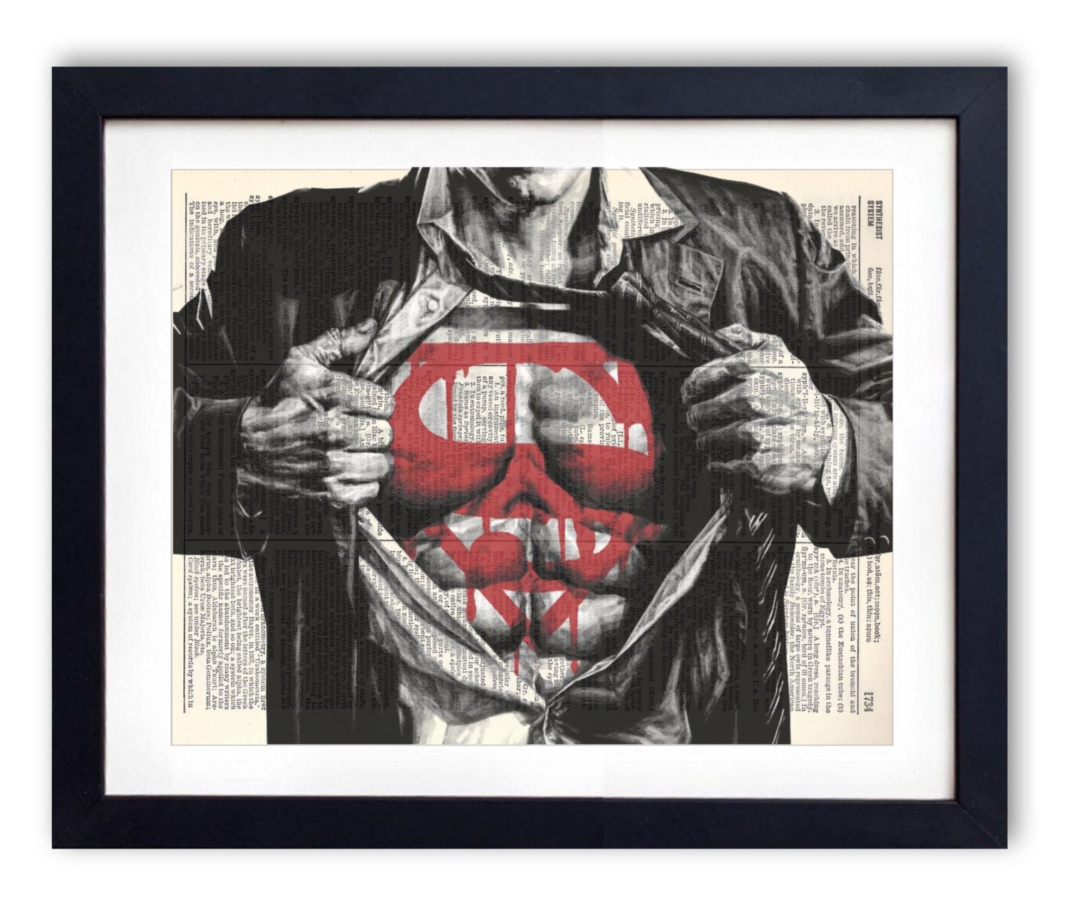 Superman Ripping Shirt Dictionary Art Print by RetroBookArt