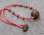 Wood and Seed Bead Necklace - Pink Necklace - Boho Necklace - Mauve Necklace - Wooden Bead Necklace - Dusty Rose Color