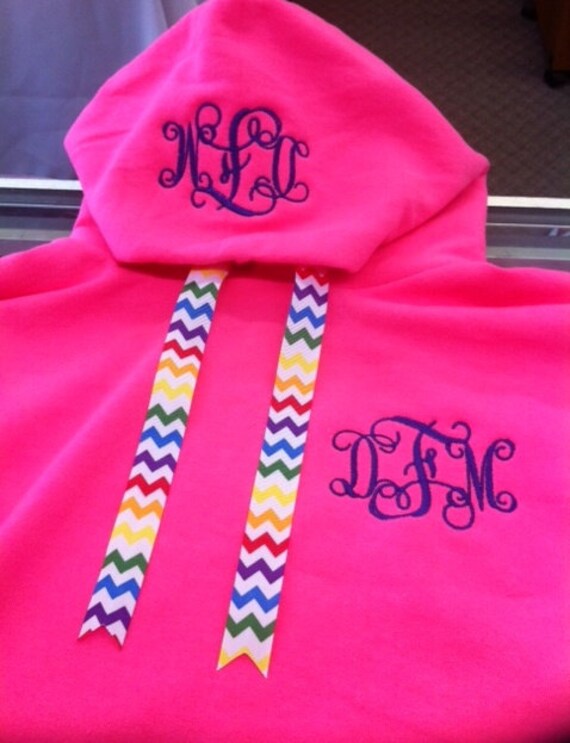 Monogrammed Hoodie with ribbon stringsAdult & Youth Sizes