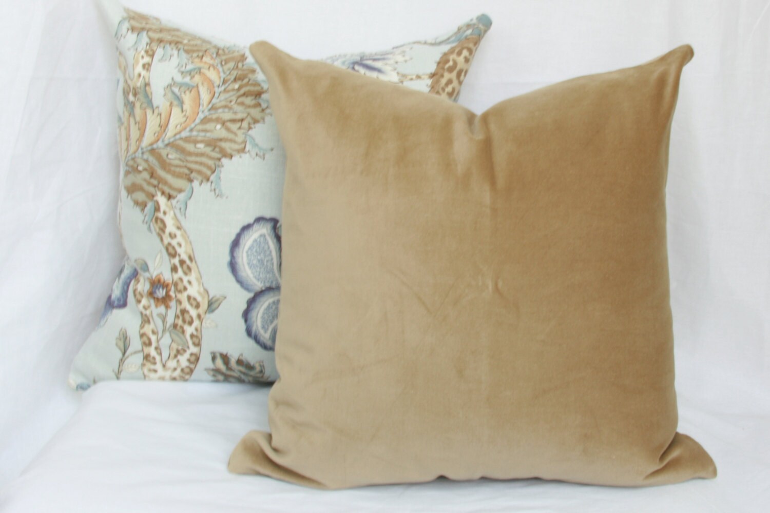 Tan velvet decorative throw pillow cover. lumbar sizes.