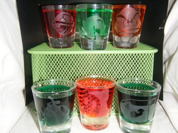 Mario Bad guys etched shot glass set of 6 fan art