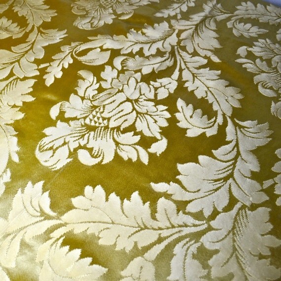 Coupon De Tissu Damassé Jaune - Pour Couture Et Création - Coton - Occasion