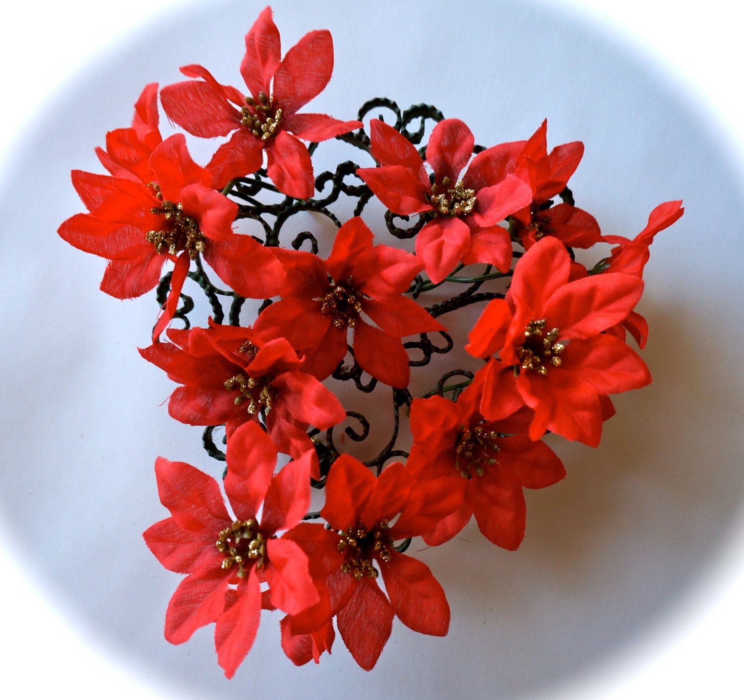 Silk Flowers 40 Miniature Poinsettia Flower Heads