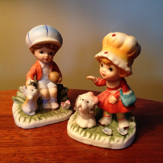 Vintage Homco porcelain boy and girl pair of figurines