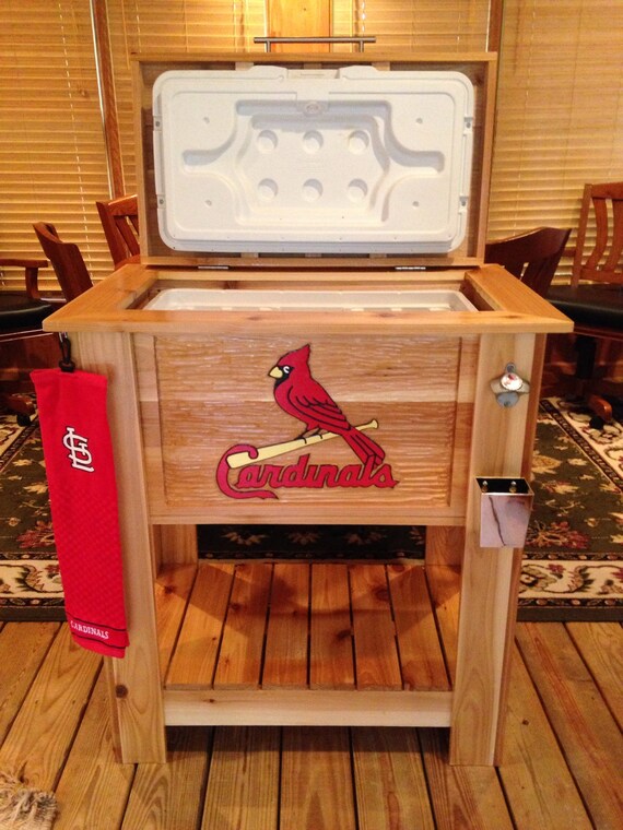 Custom cedar wood cooler with hand carved MLB by CustomCedarWood