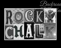 KU Jayhawks Rock Chalk Black and wh ite print fine art home decor wall ...