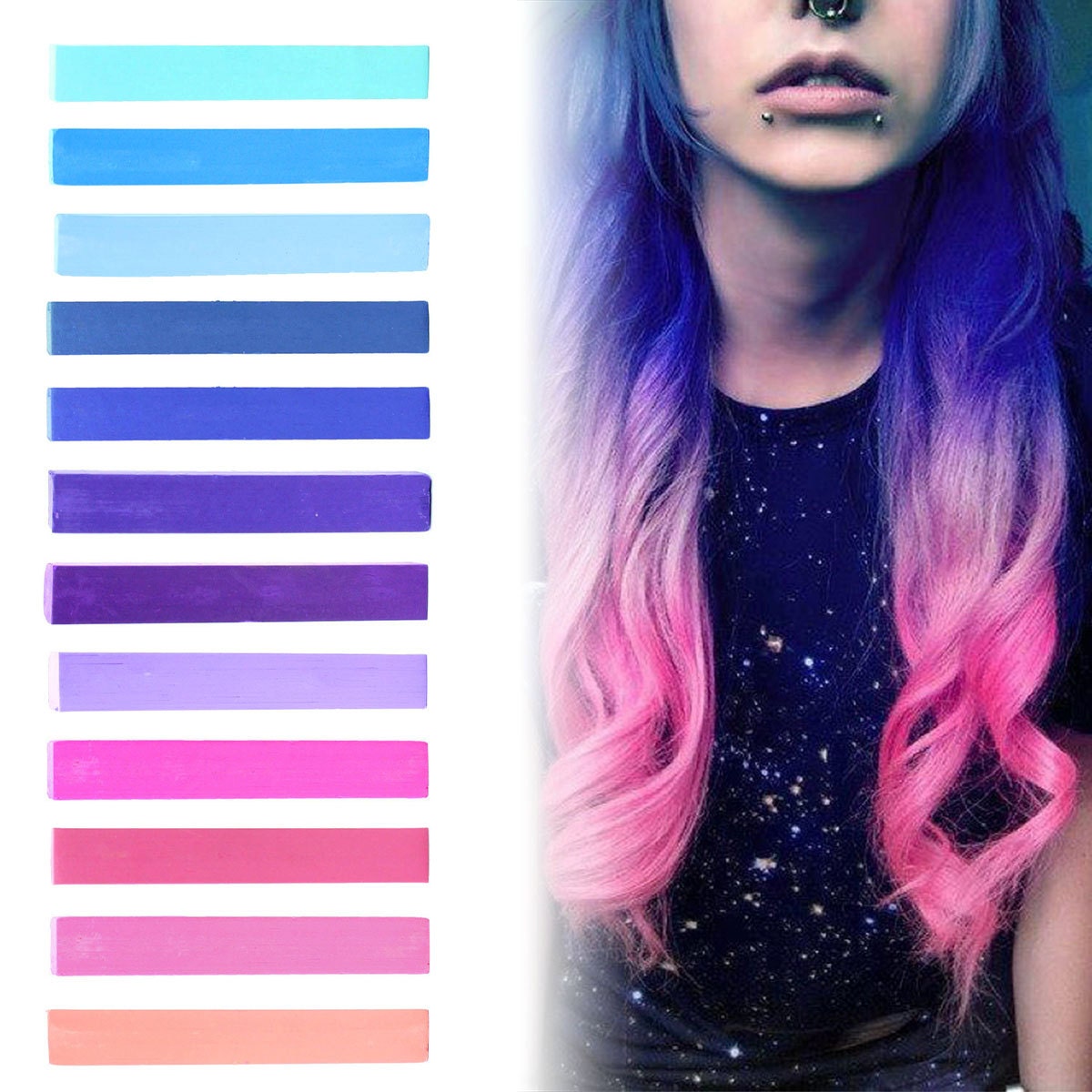 Galaxy Hair Blue Purple Lilac Pink Pastel Ombre Hair Chalk