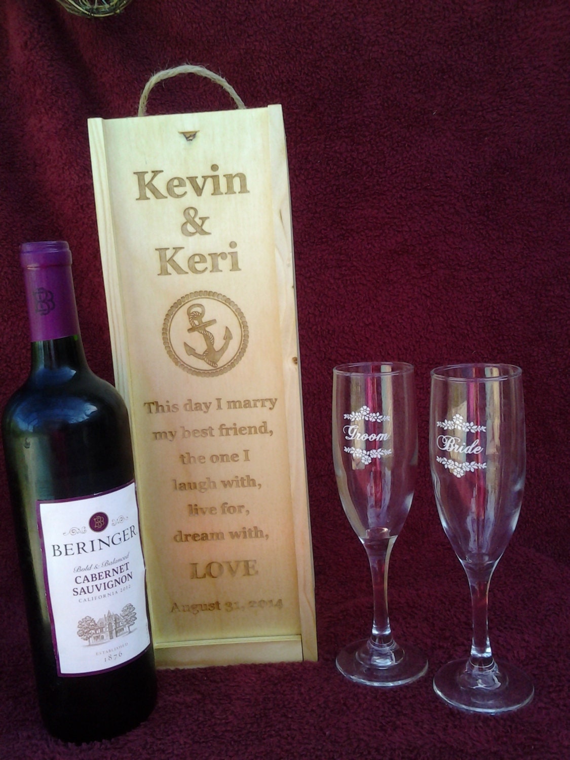 Personalized Wedding Wine Box w/handle Time Capsule for