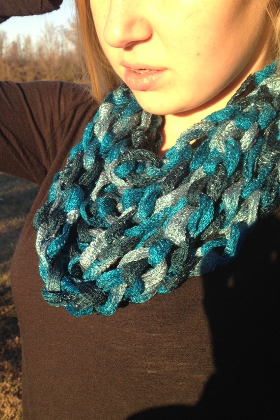 Jive Crocheted Infinity Chain Scarf, spring scarf, summer scarf, crochet necklace 