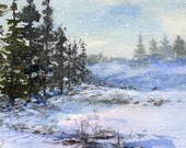 Snow Showers - ORIGINAL WATERCOLOR - Painting by Linda Henry - Miniature Watercolor - 5"x7" - Free White Mat - Ready to Frame (#158)