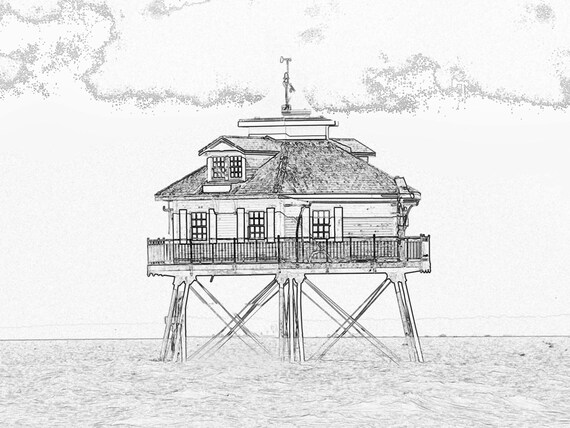 Lighthouse Line Art : Middle bay lighthouse line art print by donpuckett