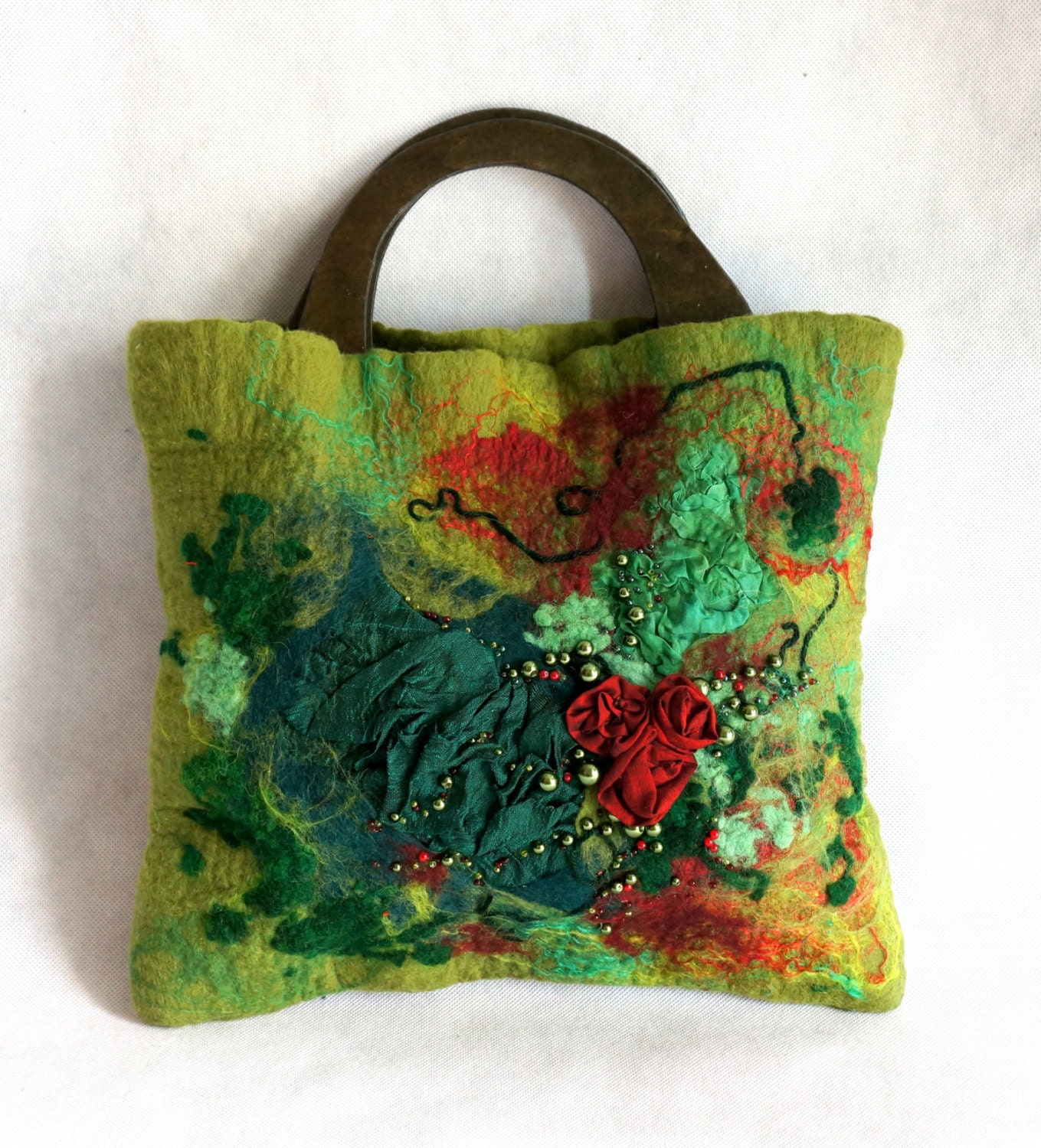 Felted handbag. Wet felted bag. Silk flower bag. by Feltmondo