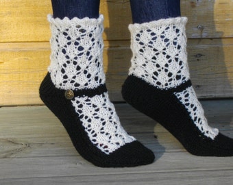 Hand knit knee socks. House knee socks. Flower knee socks.
