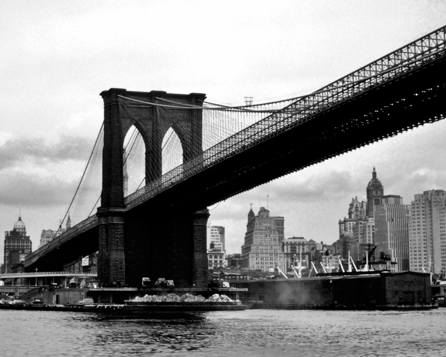 Vintage 1950's Brooklyn Bridge Manhattan Island New York