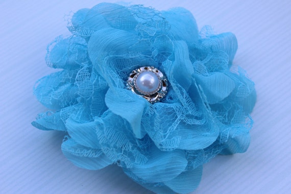 6. Baby Blue Flower Hair Clip with Pearl Center - wide 4