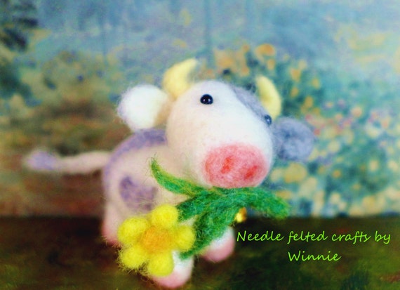 Needle felted cow by FunFeltByWinnie on Etsy
