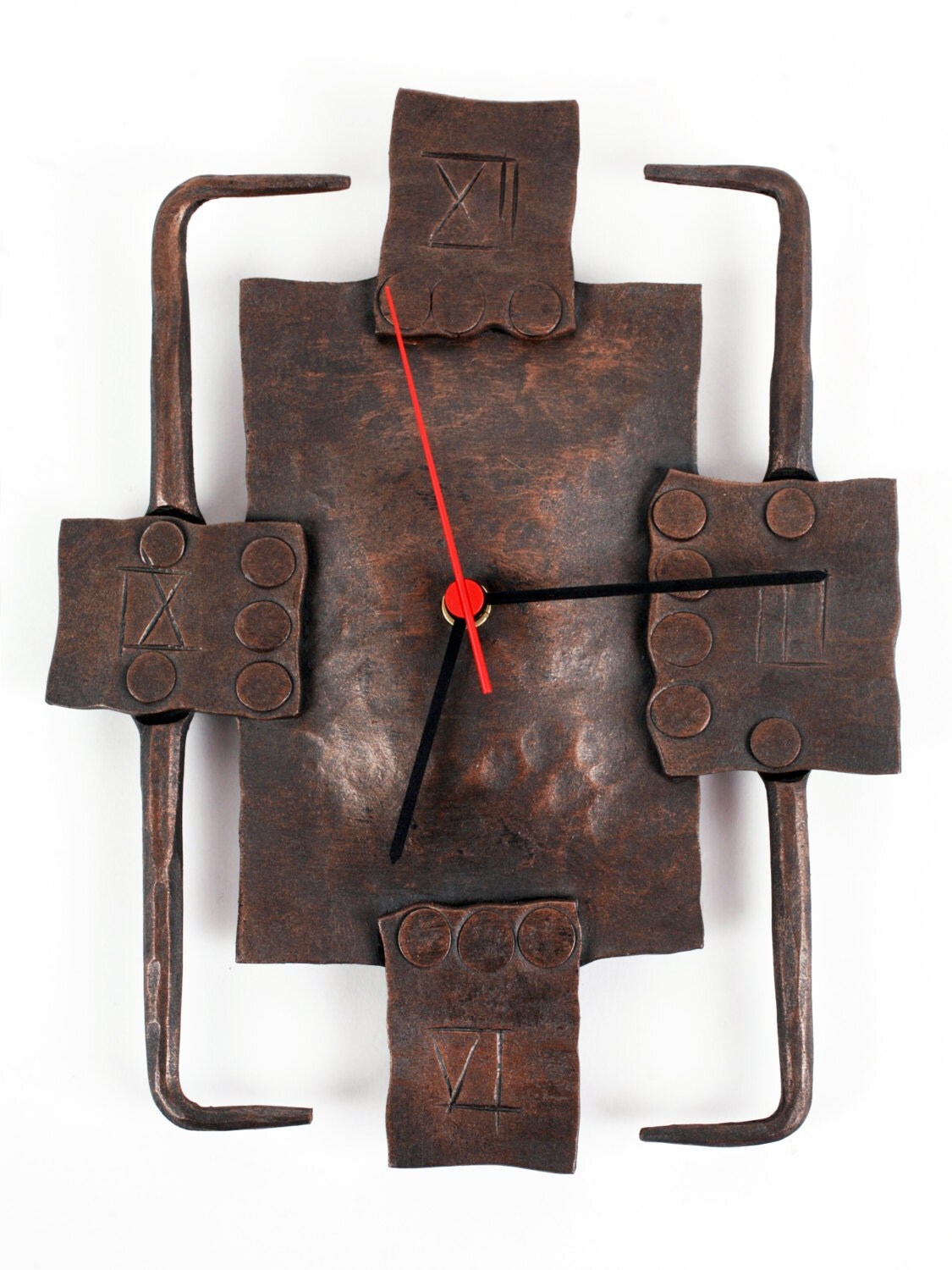 Hand made metal wall clock copper colour rustic clock