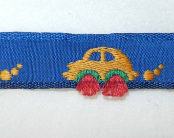 5/8" Yellow Cars with Red Wheels on Royal Blue Ribbon Renaissance RIB09905