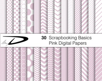 Baby Pink digital paper girly party soft pink scrapbooking paper invitation basic dots chevron, basic pink polka digital paper