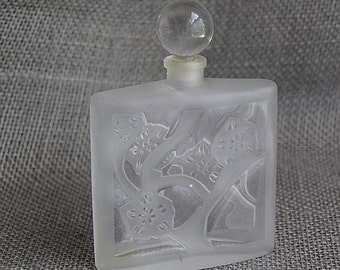 Vintage Ombre Bleu by Brosseau Original Floral Glass Embossed Perfume Bottle With Glass Stopper