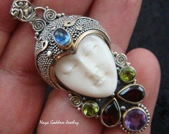 Sterling Silver, Garnet, Amethyst, Peridot, Kyanite Naya Goddess Pendant NG-520