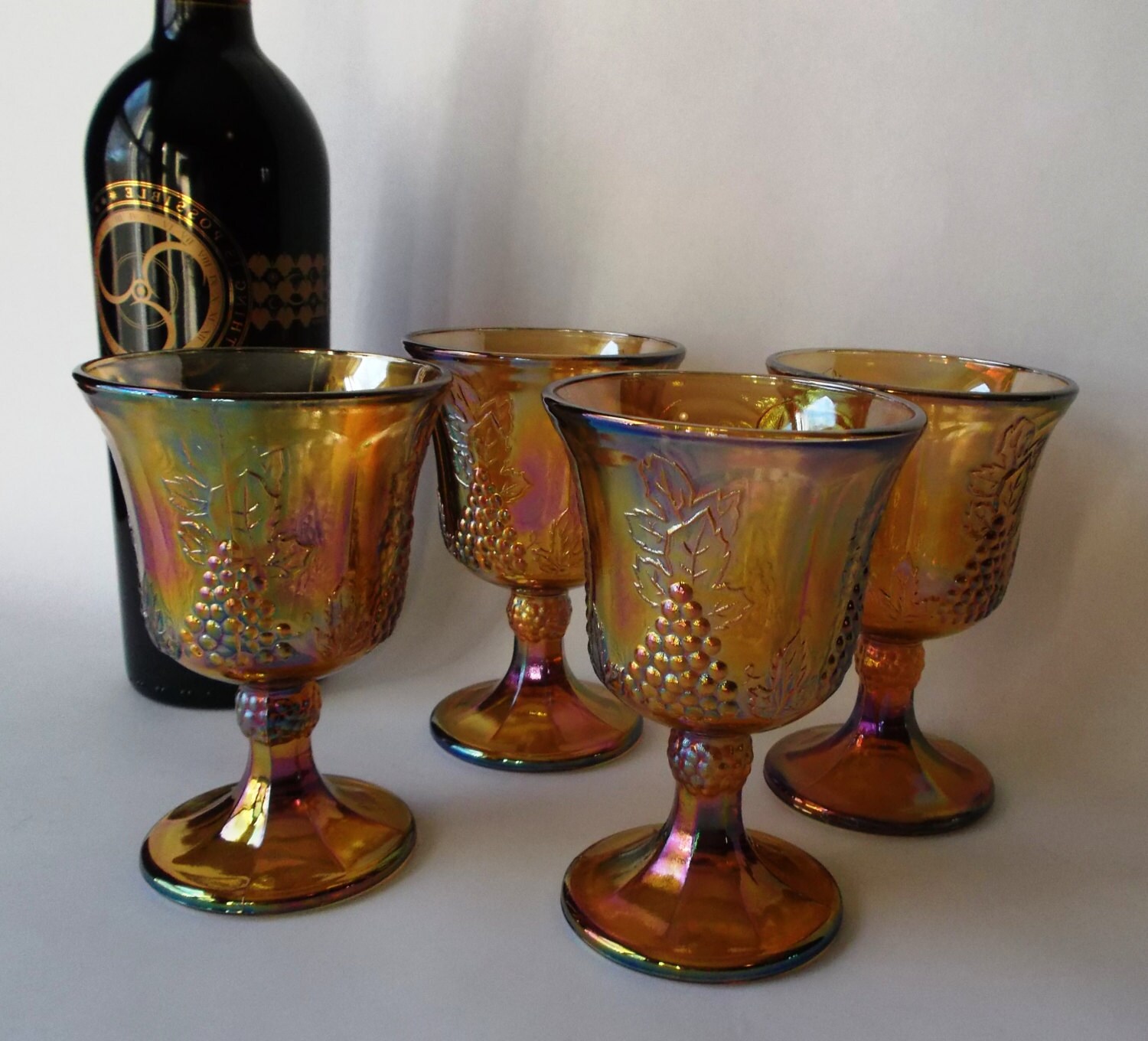 Vintage Gold Carnival Glass Goblets Set Of 4