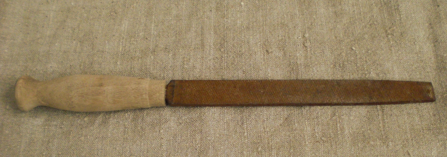 Wood handle hand file large vintage rusty metal tool old tool