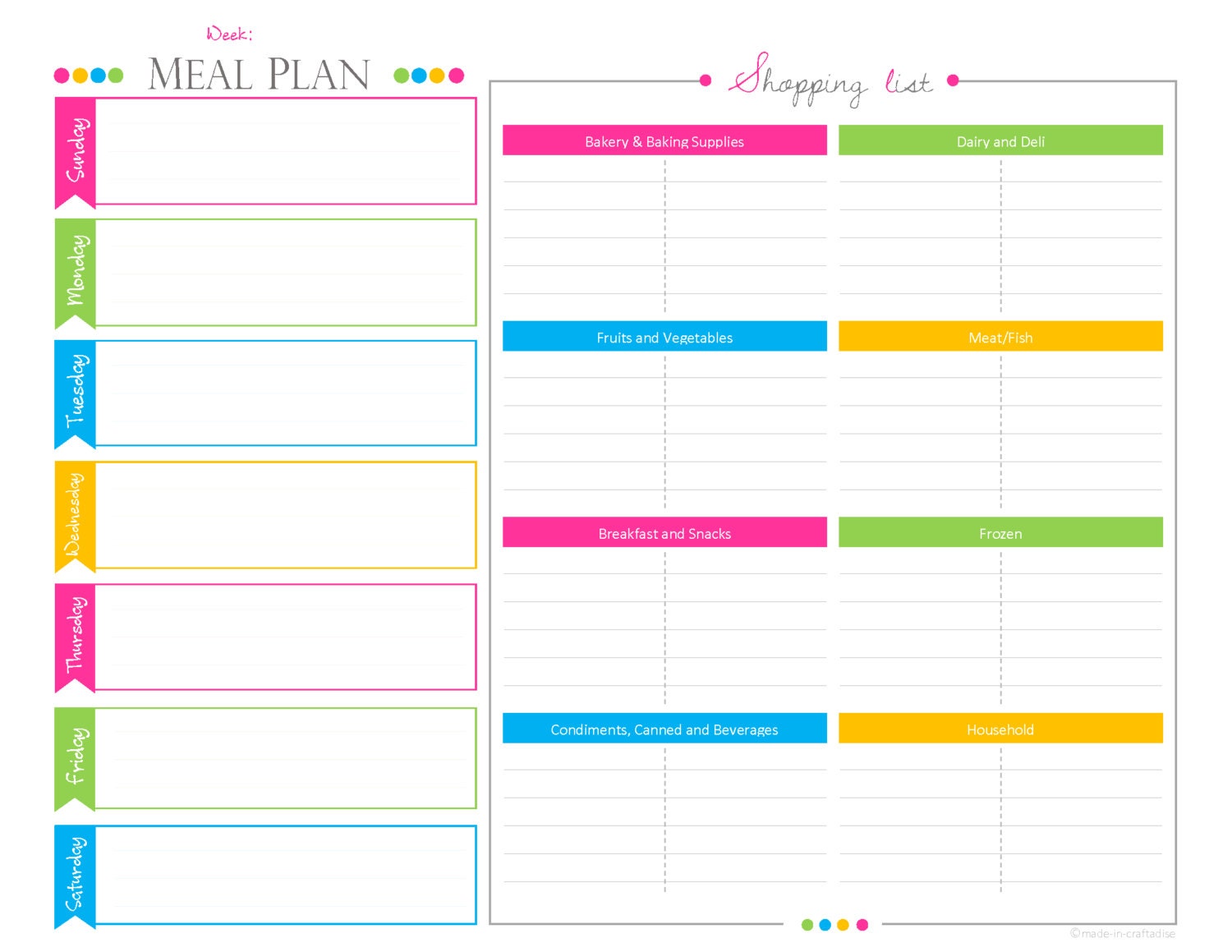 Weekly Meal PlanningShopping list with categories PDF