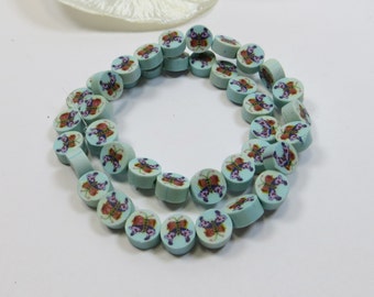 Strand Blue Butterfly Detail 7x4mm Polymer Clay Cane Slice Beads - DESTASH