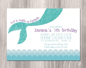 Mermaid Birthday Invitation - Little Mermaid Invitation - Under the Sea Birthday Pool Party Invitation - Printable Mermaid Invitation