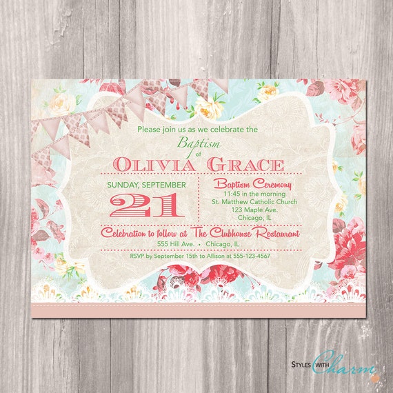 Shabby Chic Invitations For Bautismo 10