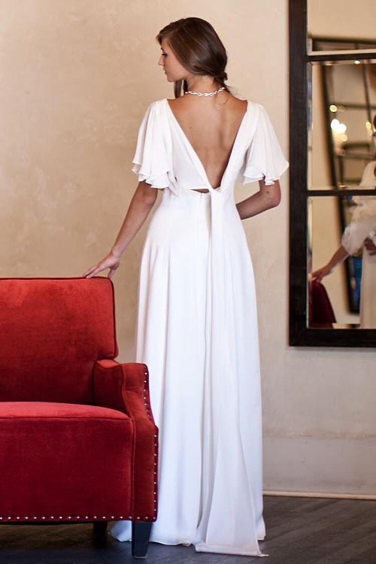 Olivia Flutter Sleeve Wedding Gown by sjcouture on Etsy