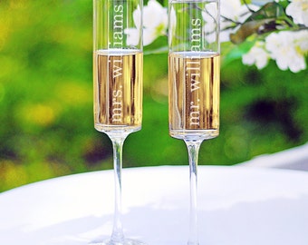 Contemporary Champagne Flutes - mr. and mrs. design (as shown), e101-1607