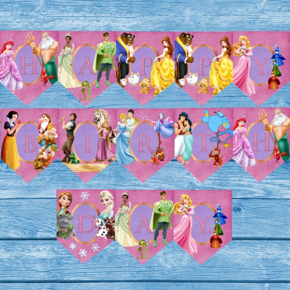 Disney Princess Birthday Banner Printable Banner Digital