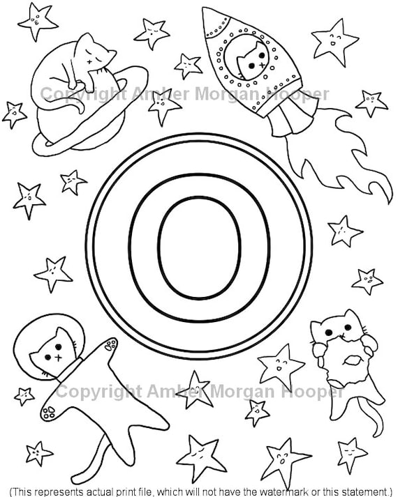O Space  Cats  Kids Monogram Coloring  Page  by AmberMorganDesigns