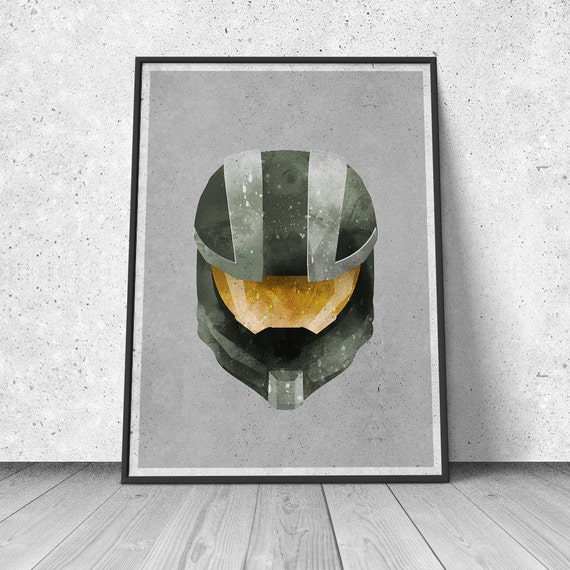Master Chief Halo watercolor illustration geometric super
