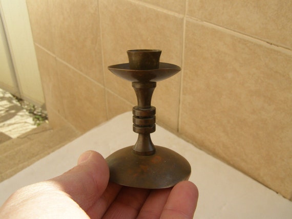 HANS TEPPICH Israel Jewish Judaica Vintage Marvelous Single Brass Candlestick