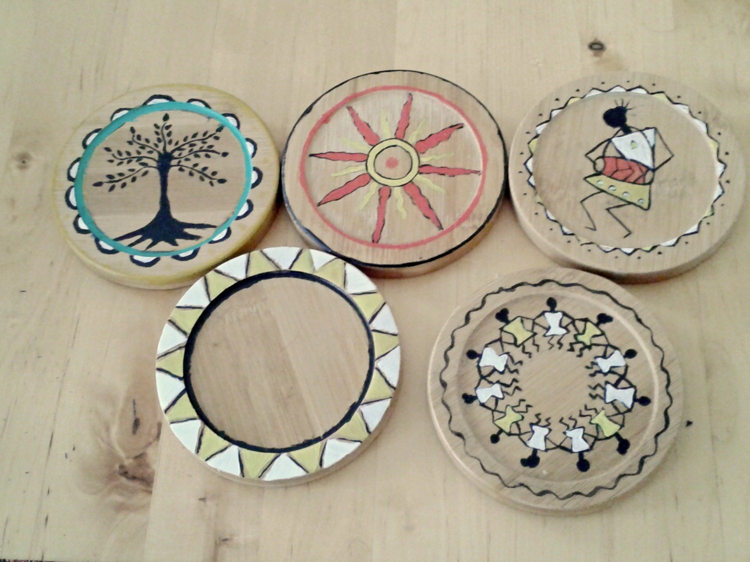 Items similar to Handpainted coasters and coaster stand Warli