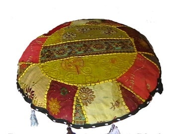 Artisan made large floor cushion in cotton and rafia 94x94x20cm