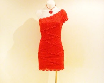 Cherry Red Lace Off the Shoulder Dress, Size 10