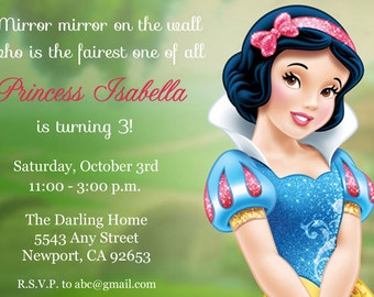 Snow White Invitation, Disney Princess, Kid's Birthday Party Invite, Birthday Invitation