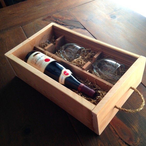 Items similar to Reclaimed Wood Wine Box With Glasses Holder Wedding