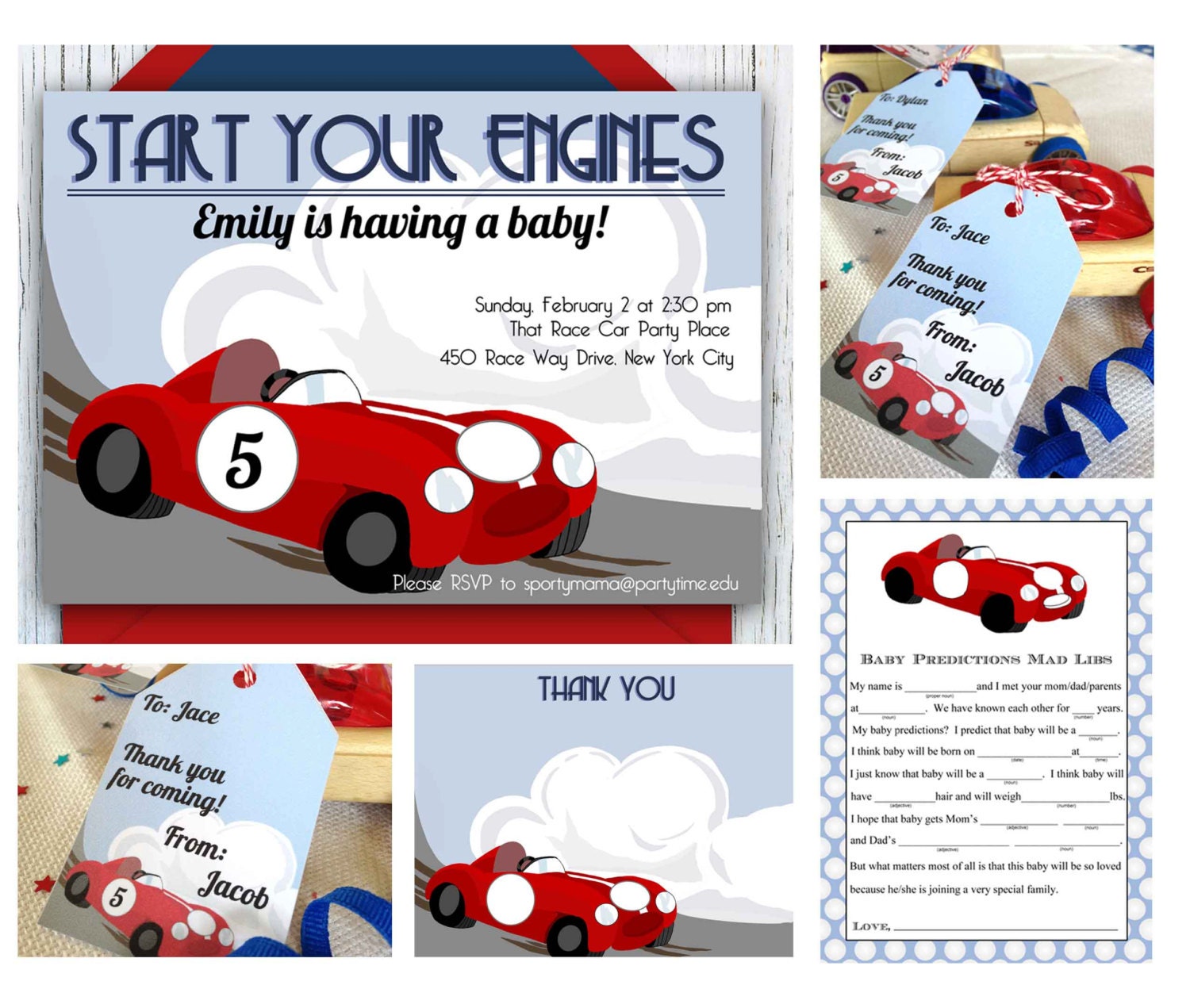 Race Car Baby Shower Printable MINI SET & Shower Invitation