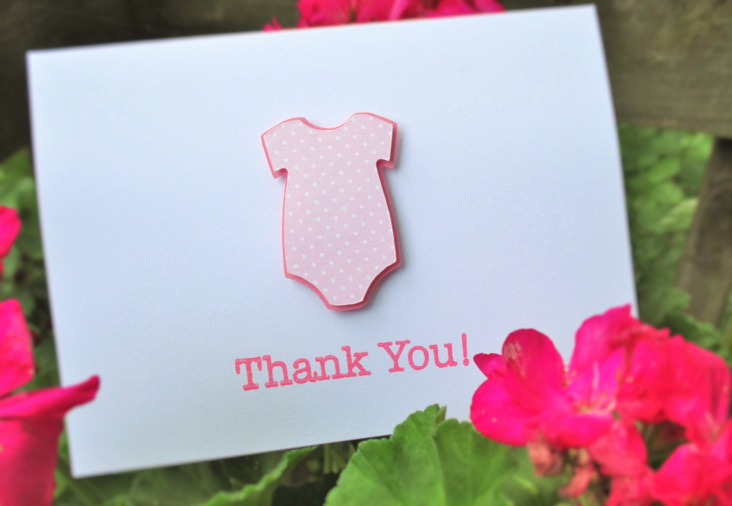 Baby Shower Thank You Card Set Pink Polka Dot Onesie Girl