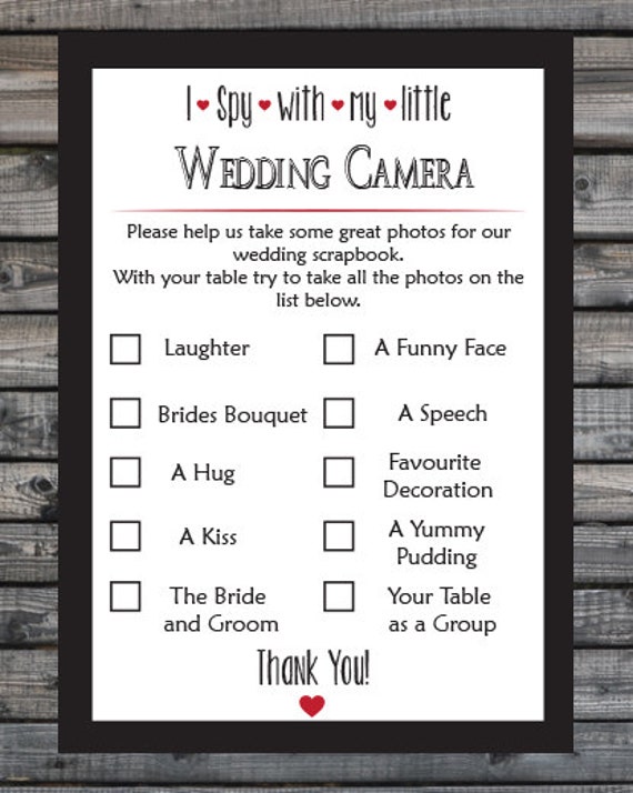 Items Similar To Printable Wedding I Spy Card On Etsy