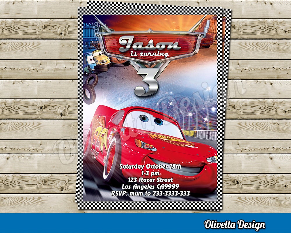 Disney Cars Invitation for Birthday Party Digital File